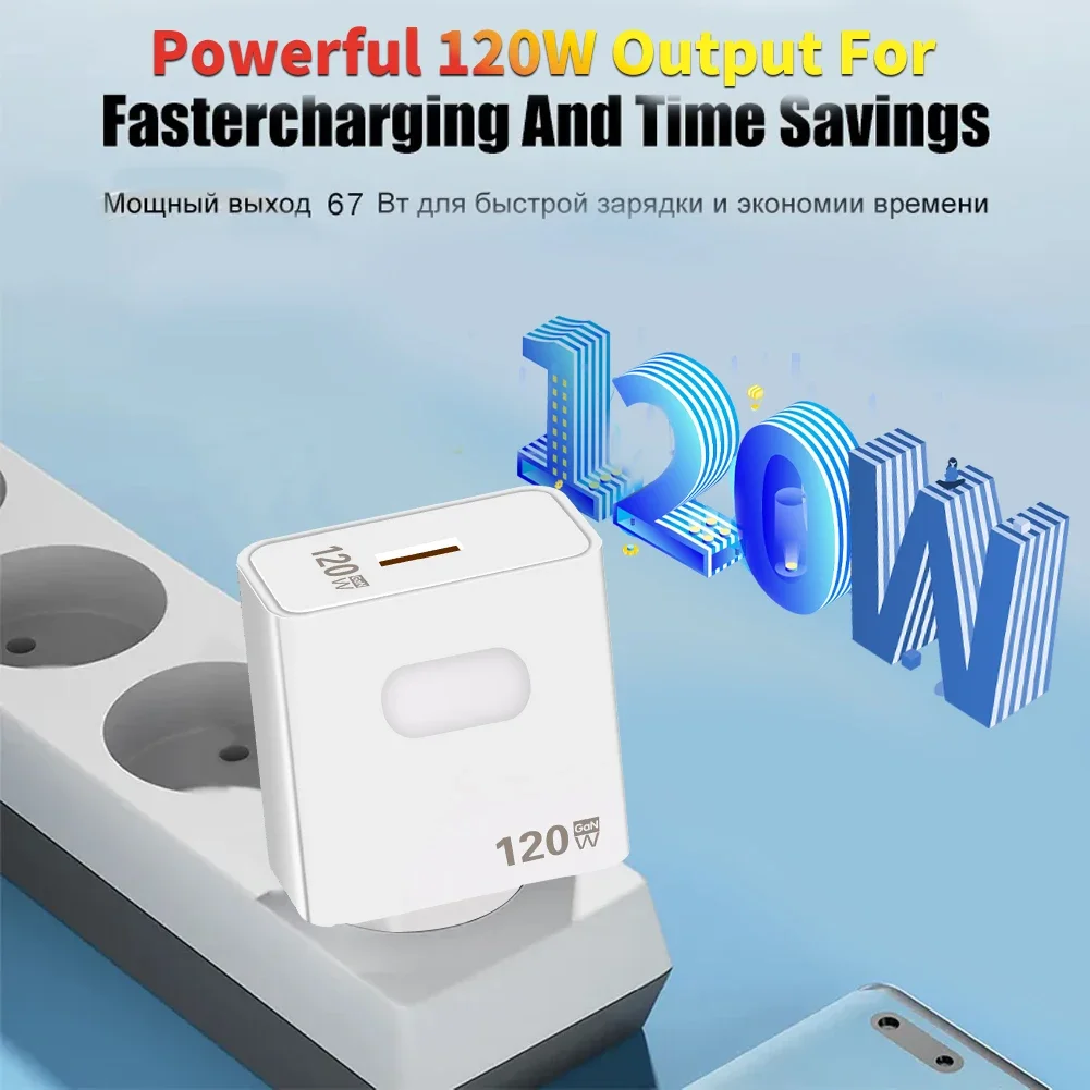 GaN USB-Ladegerät, schnelles Laden, 120 W, Schnellladung, QC3.0-Typ-C-Kabel, Handy-Wandadapter für Huawei Redmi Xiaomi 15 Oneplus