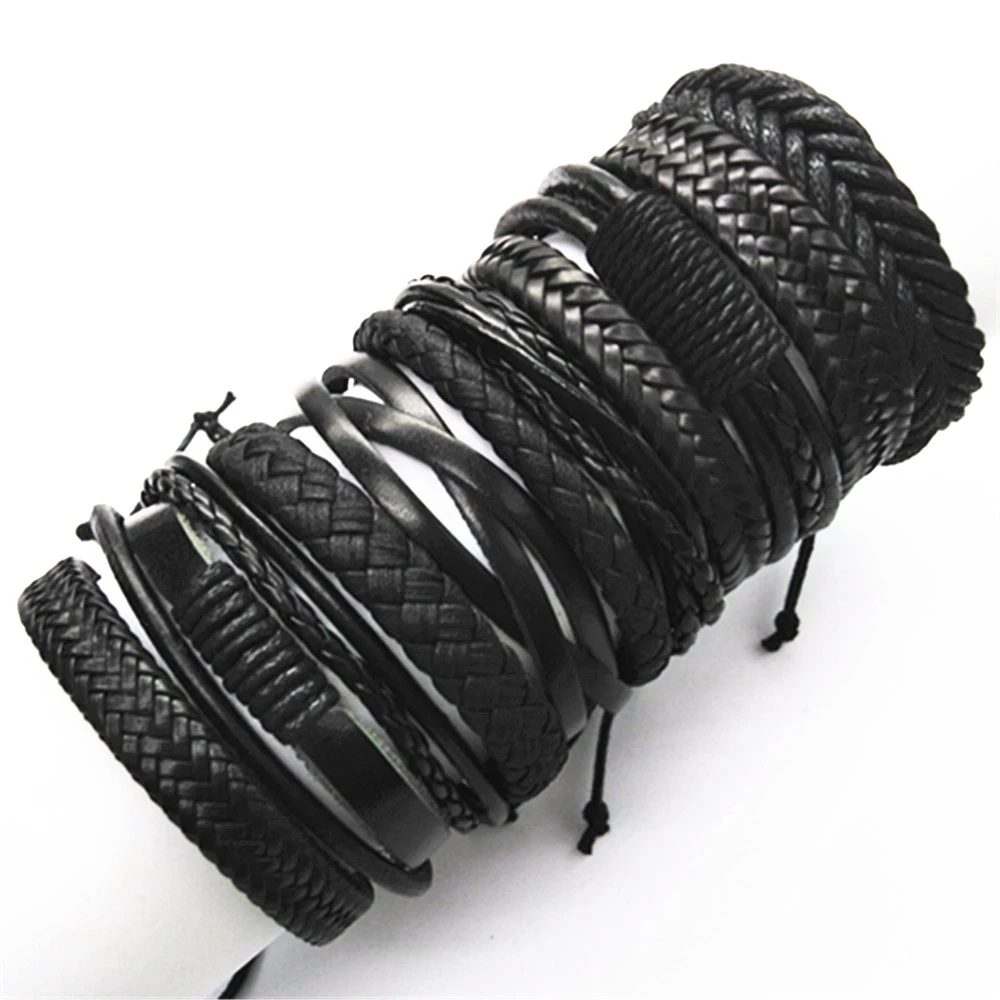 10 unids/set negro envoltura tejida nueva moda pulseras hechas a mano para hombres pulseras de cuero para hombres y mujeres brazalete para hombres regalo de joyería al por mayor