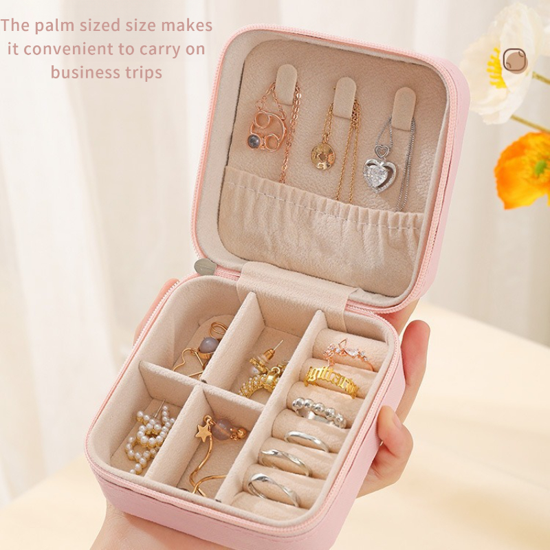 Portable Mini Jewelry Storage Box for Women - PU Leather Organizer Case for Earrings Necklaces Rings - Home Travel Display Case