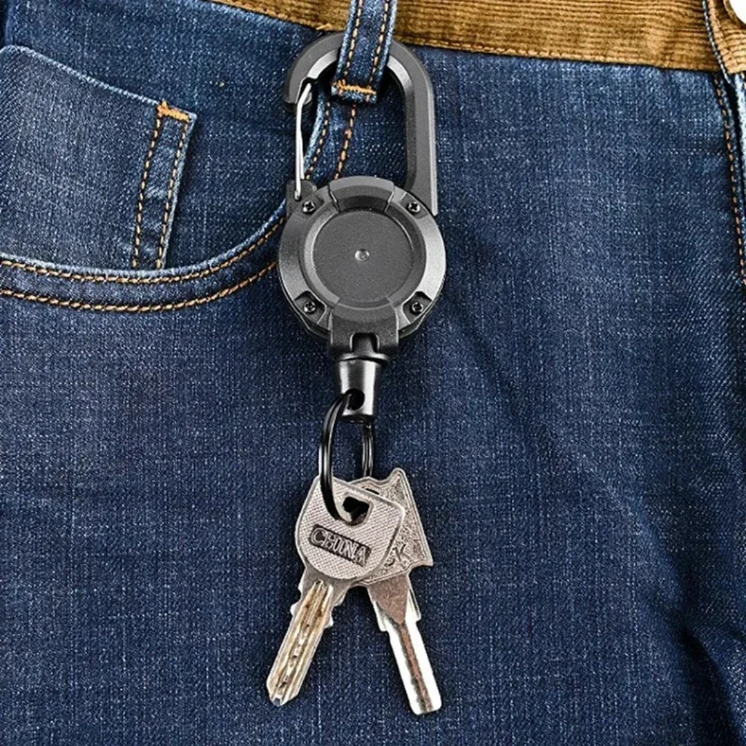 Anti Lost Sporty Retractable Elastic Keychain Automatic Retractable Wire Rope Antitheft Easy-to-pull Buckle Rope Key Ring