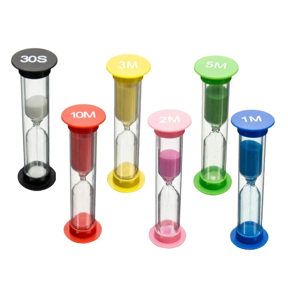 6Pcs Colorful Hourglass Small Hourglass 30 Seconds/1 Minute/2 Minutes/3 Minutes/5 Minutes/10 Minutes Hourglass Timer
