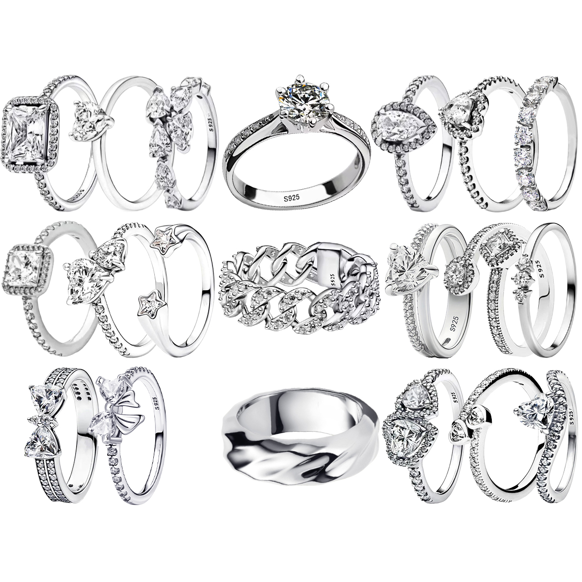 Anéis vintage de moissanite, prata esterlina 925, 6 garras, zircônia cúbica, coração, coroa, anéis para mulheres, aniversário, joias finas, presentes