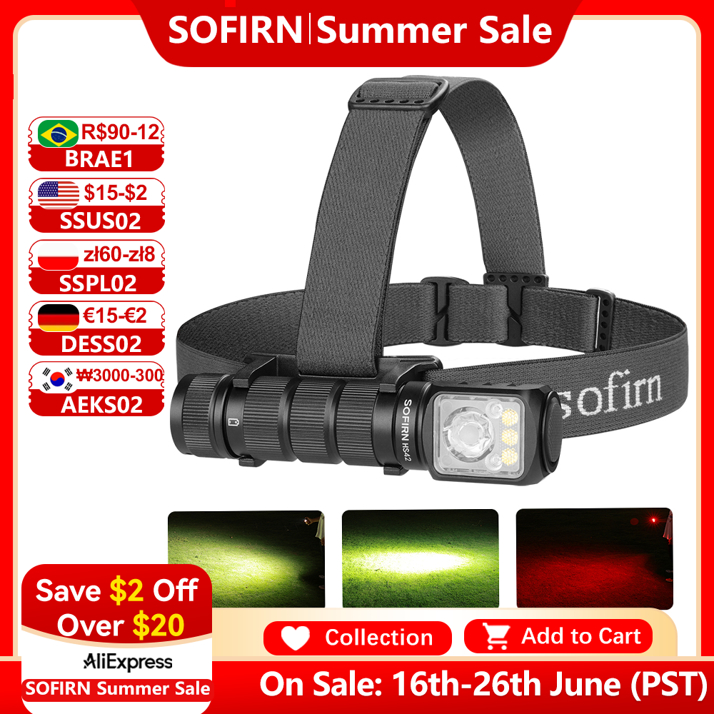 SOFIRN HS42 Налобный фонарь 2100 лм 18650 EDC USB C Перезаряжаемый с аккумулятором Фонарик SST40 Светодиодный фонарик с магнитом для кемпинга