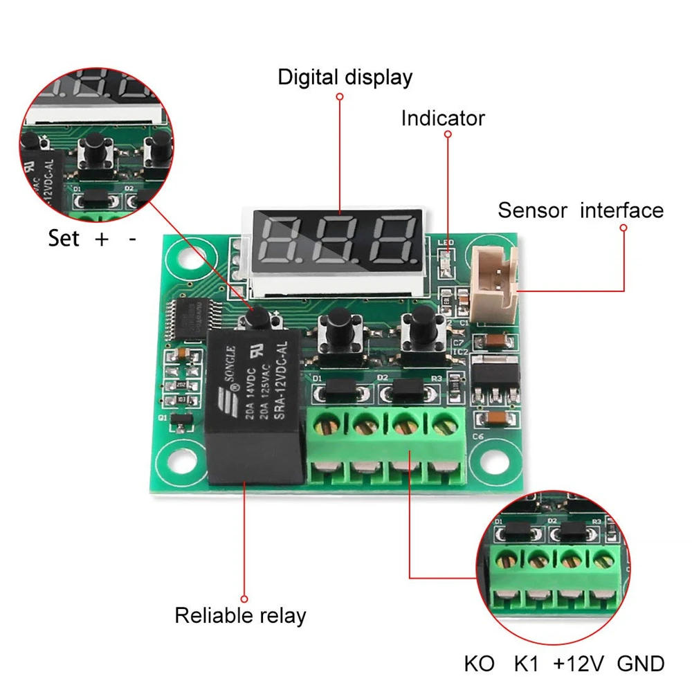 W1209 Blue/Red light DC 12V heat cool temp thermostat temperature control switch temperature controller thermometer thermo senso