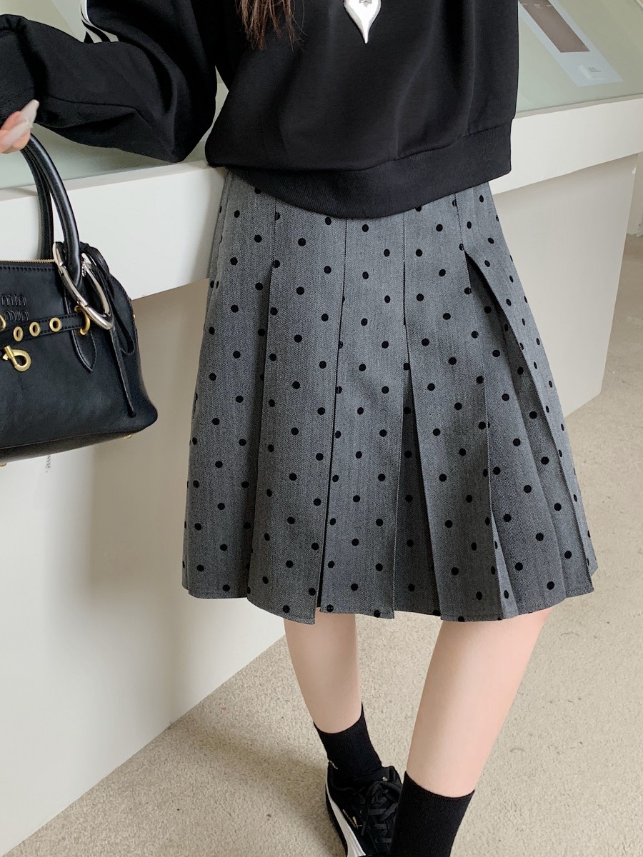 Falda A-Linea De Cintura Alta De Punto De Damasco Para Mujer Otoño Invierno Gruesa Ajustada Hasta La Rodilla Media Largo