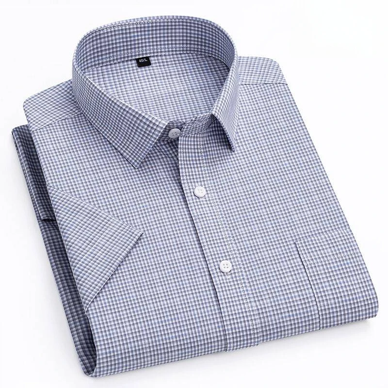 Neu im Hemd Höhe 100% Baumwolle Sommer Kurzarm hemden für Männer Slim Fit Hemd dünne karierte Hahnen tritt weiche Büro kleidung