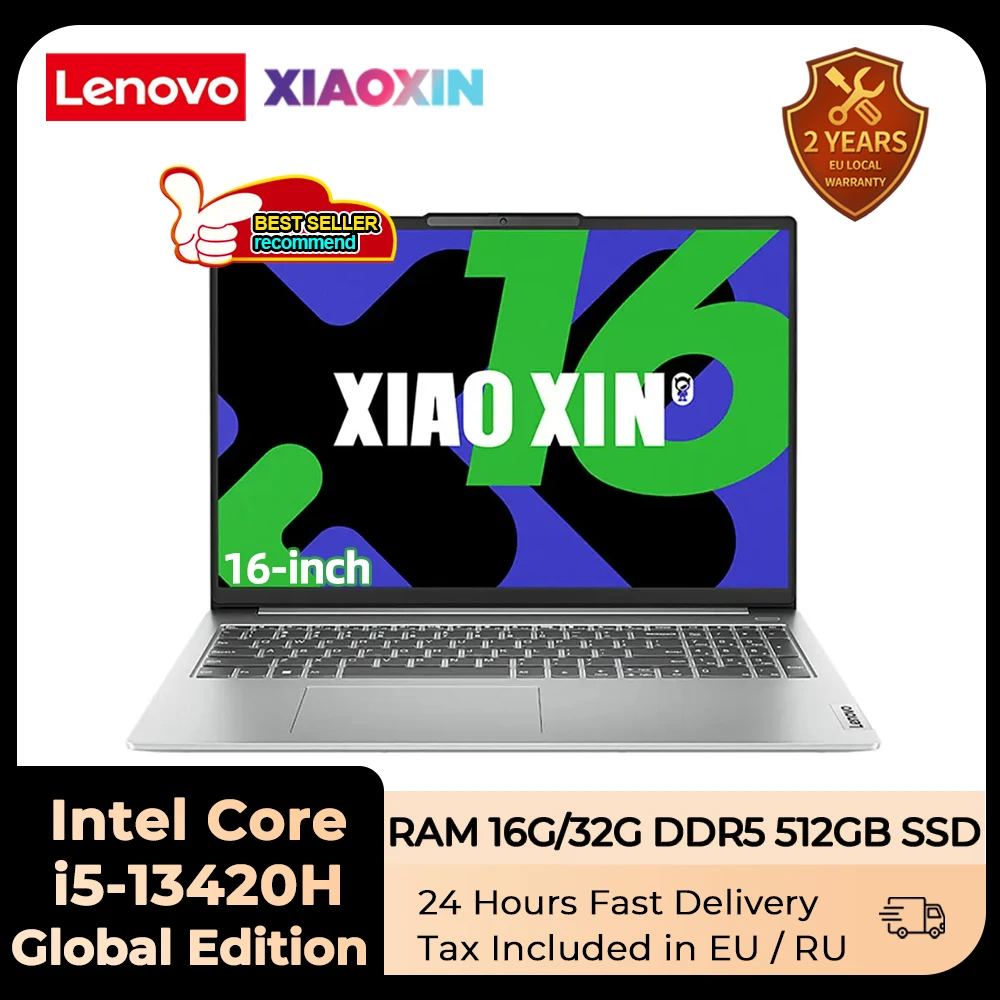 Lenovo Xiaoxin 16 2024 Laptop Intel Core i5-13420H 32 GB/16 GB DDR5X RAM 512 GB SSD 16 Zoll 100 % sRGB Bildschirm Notebook-PC