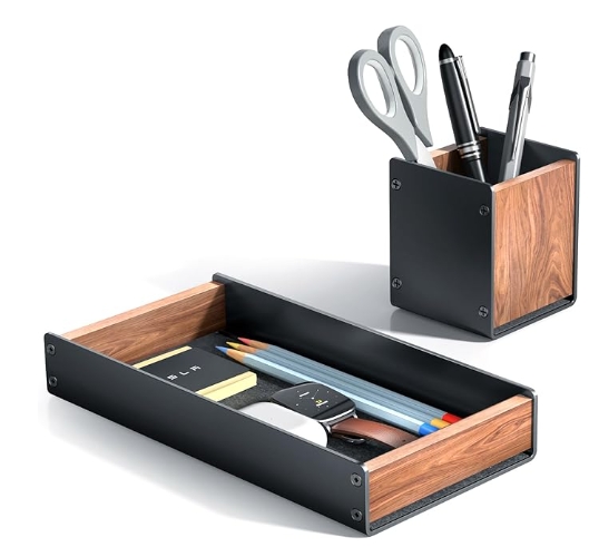 HPERGO большой емкости из орехового дерева, настольный ящик для хранения, органайзер для карандашей, ручек, ящик для хранения канцелярских принадлежностей для домашнего офиса