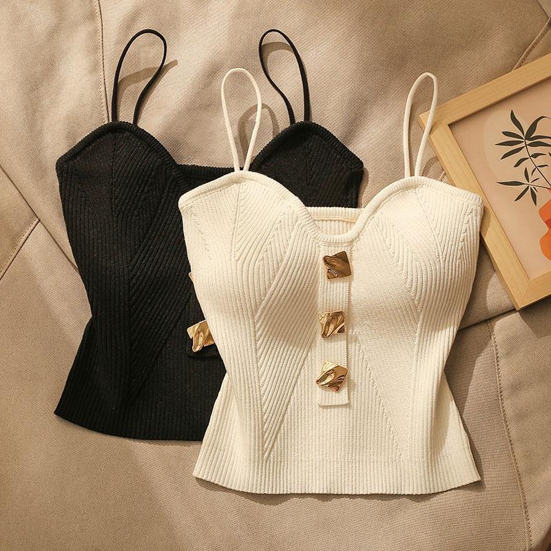 1 pieza, novedad de verano, camiseta interior de punto con cuello Halter en el pecho, estilo de Perfume pequeño de lujo, ropa exterior para mujer