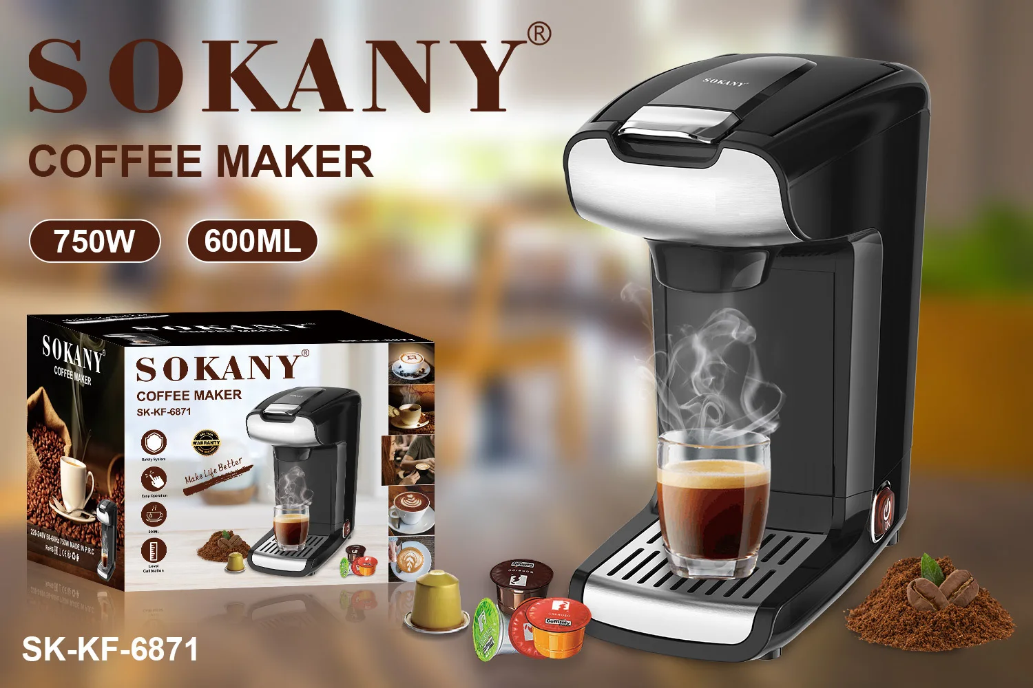 Houselin Coffee Maker, 600Ml Large Capacity, Strong Button Feature, Easyto disassemble and clean, Black,750W