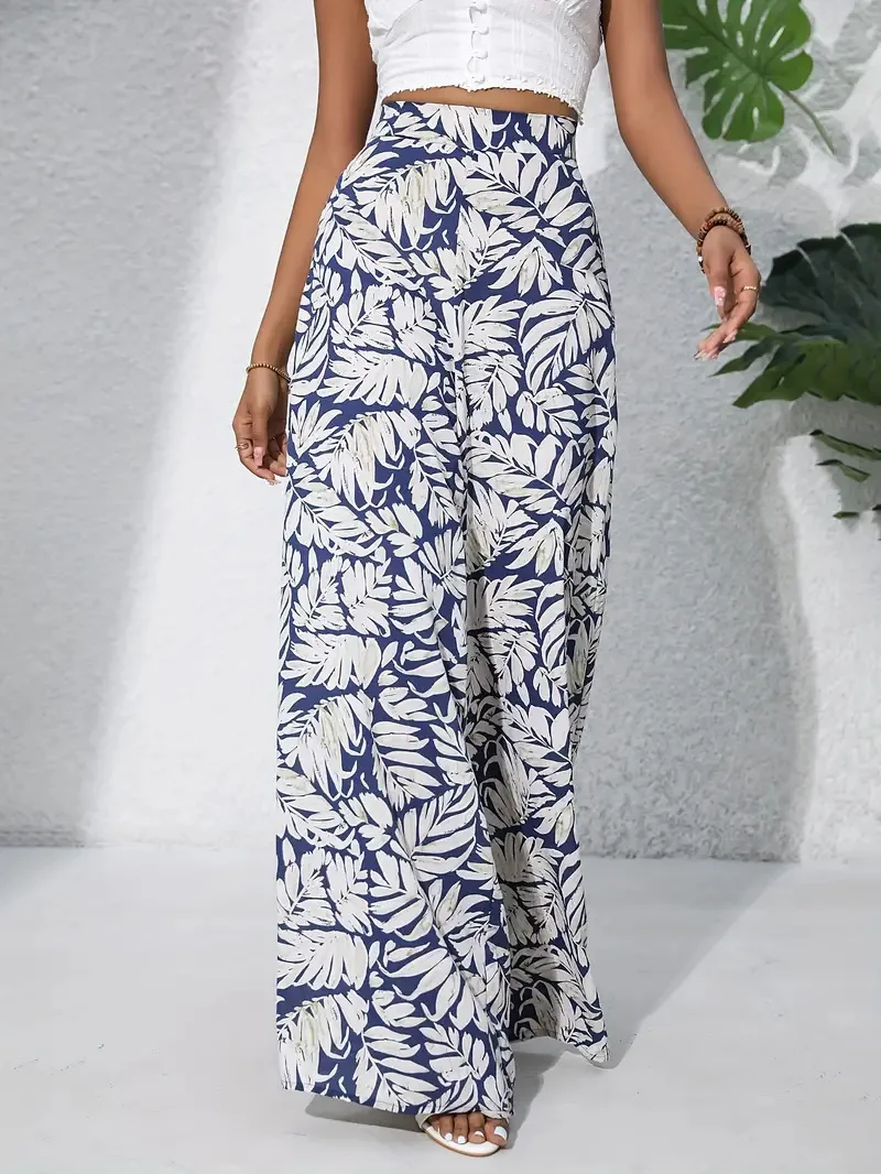 Qx Pants Painted Basic Mid-rise Loose Chiffon Pants Cropped Pants Korean Popular Clothes New Style Printed Casual Pants