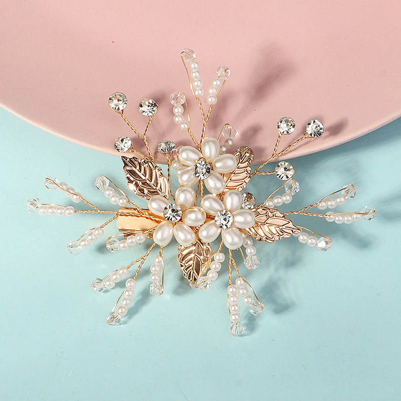 Flower Leaf Pearl Rhinestone Hair Clip Luxury Bridal Headpiece Hair Accessories Fashion Bridal Barrettes