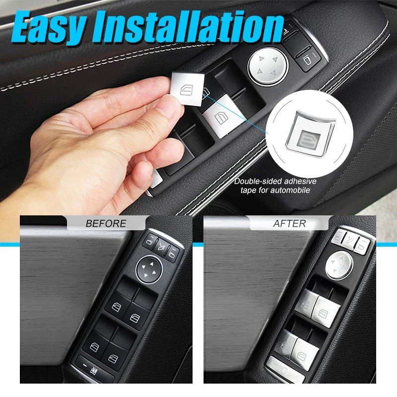 Cubierta de botón de elevación de ventana de coche, pegatina de Panel de interruptor, estilo para Mercedes Benz Clase A B C W204 W212 GLA GLK CLA GL ML GLE