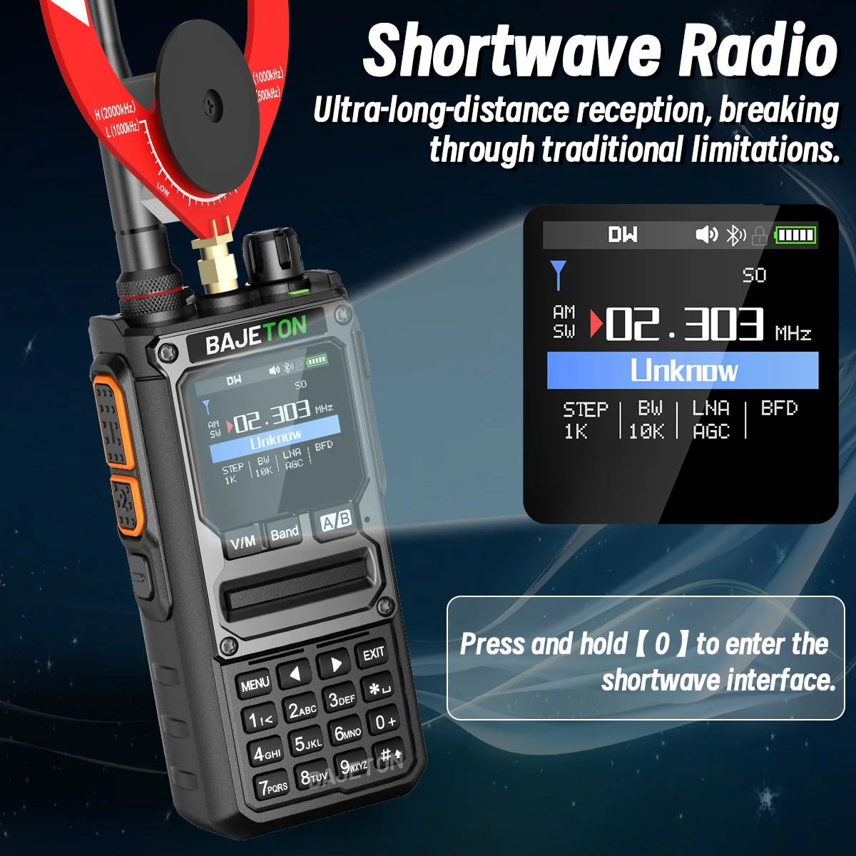 BAJETON BJ-7800 Walkie Talkie de largo alcance SW MW LW AM SSB CB 10W recibir programación inalámbrica de teléfono Bluetooth NOAA Radio bidireccional
