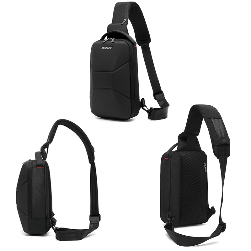 Herren-Brusttasche, wasserdichte Reise-Umhängetasche mit USB-Anschluss, leichte Hartschalen-Umhängetasche, stilvolle Biker-Tasche