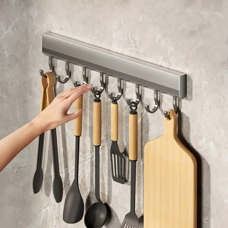 Küche Lagerung Rack Aluminium Legierung Haken Rack Wand Montiert Küche Utensil Lagerung Rack Bad Robe Handtuch Aufhänger