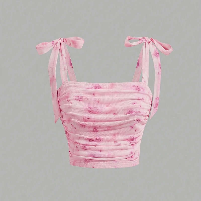 Solid Tie Shoulder Ruched Wide Strap Slim Fit Crop Top Women Clothing Summer 2025 Y2K Clothes Pink Backless Camis Top Streetwear