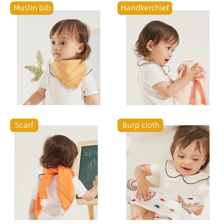Elinfant 5 pièces coffret cadeau bambou coton mousseline bavoir rot tissu 100% coton 60*60 cm 2 couches bébé écharpe mouchoir