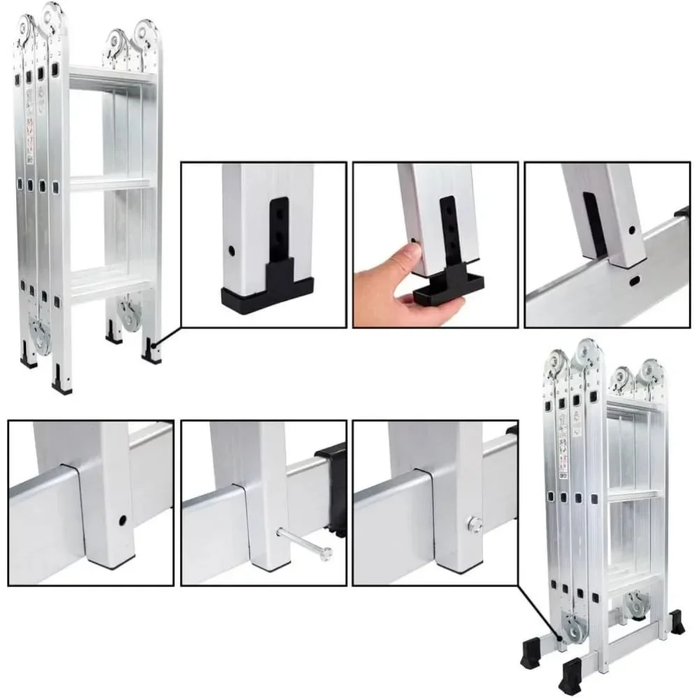 Folding Ladder, 12.5FT Multi-Purpose Aluminium Extension, 7 in 1 Heavy Duty Collapsible Ladder, 330LBS Capacity Step Plat