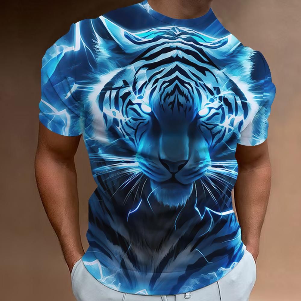 Camiseta con estampado de tigre feroz para hombre, camiseta de manga corta con estampado 3d para hombre, ropa holgada de verano para hombre, camisetas holgadas Retro de gran tamaño