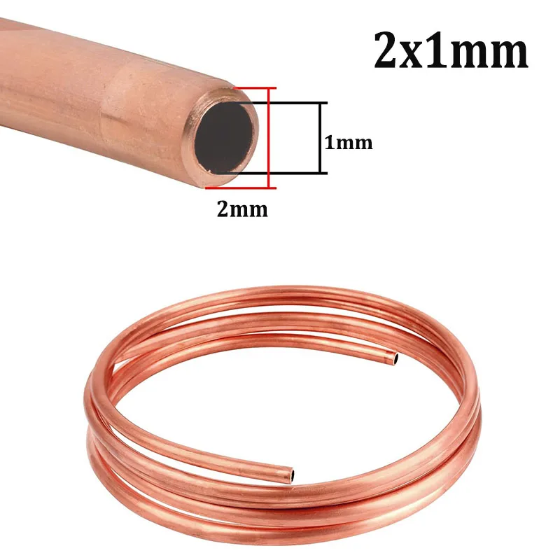 1 Meter T2 Kupfer Weiche Kupferrohrspule Außendurchmesser 2 ~ 12 mm Innendurchmesser 1 ~ 10 mm 99,9 % Reines Kupferdrahtrohr Luftkonditionierer Kühlung DIY Handwerk