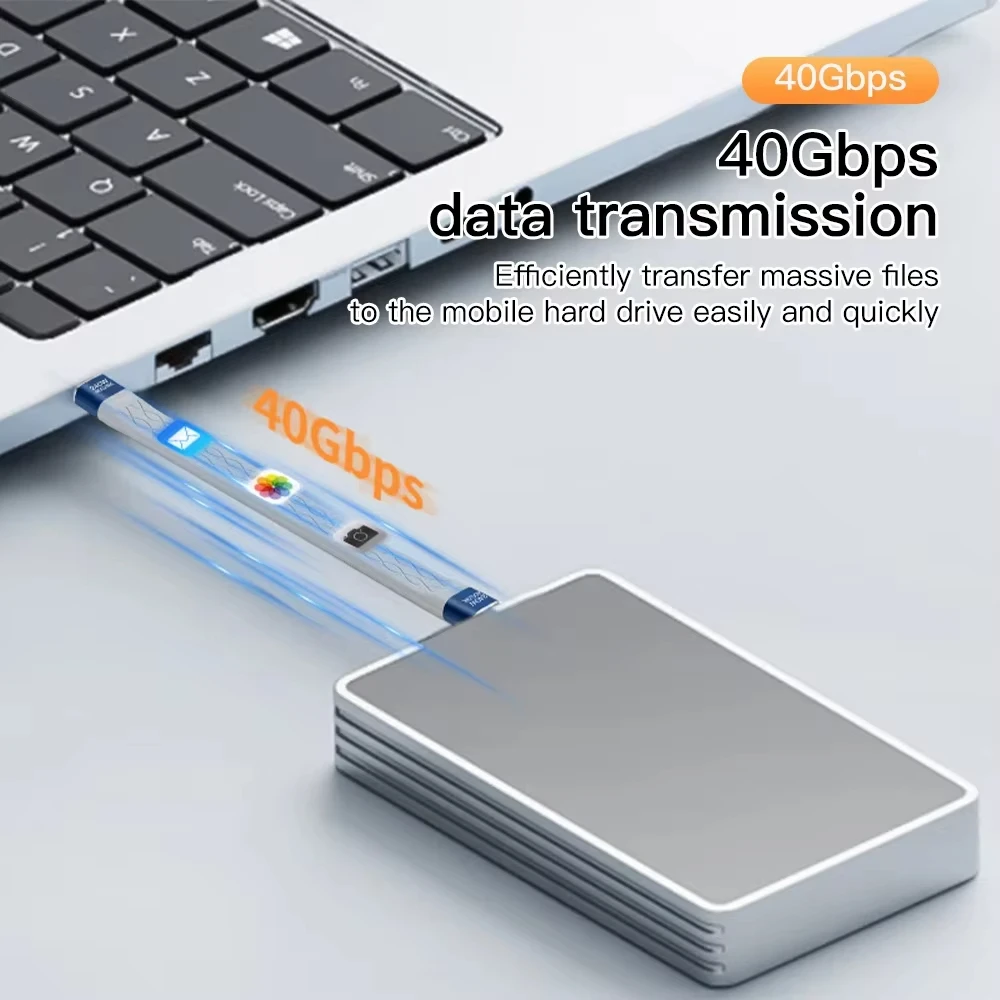 Cable corto USB C a USB C de 240W, Cable tipo C de carga rápida, transferencia de datos de 40Gbps, Cable de extensión de carga de datos FPC plano y delgado de 8K ﻿