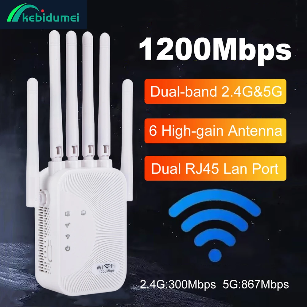 Kebidumei 1200/300mbps wifi repetidor amplificador 2.4g 5g expansor de rede extensor de alcance wifi amplificador de sinal roteador wi-fi sem fio