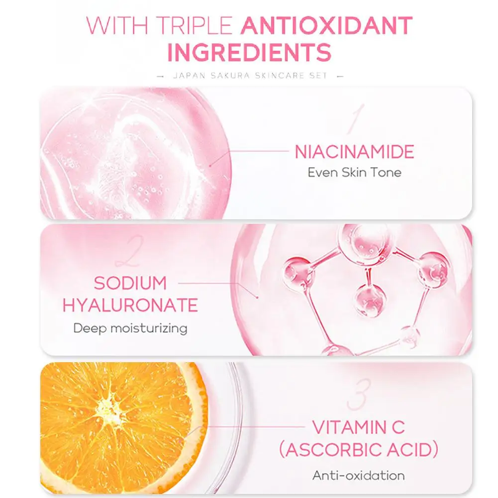 5/6 pçs sakura conjuntos de cuidados com a pele creme facial soro toner limpador facial protetor solar creme para os olhos rosto produtos de cuidados com a pele