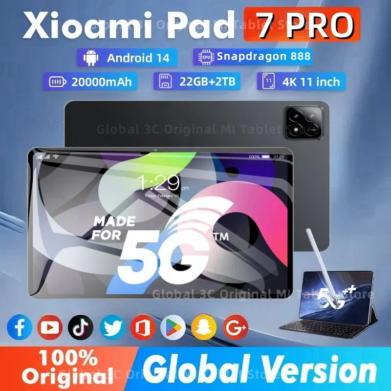 2025 NOWOŚĆ Oryginalny tablet Xioami Pad 7 Pro 22GB+2T 11 cali HD 4K Android 14 20000mAh 5G Dual SIM Telefon WiFi GPS WPS Tablet PC