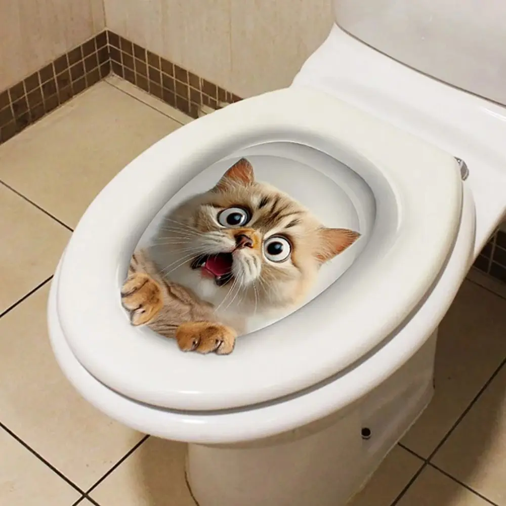 Pegatinas de inodoro de gato 3D creativas y divertidas, pegatina de pared resistente al agua DIY, calcomanías autoadhesivas para asiento de inodoro de ardilla