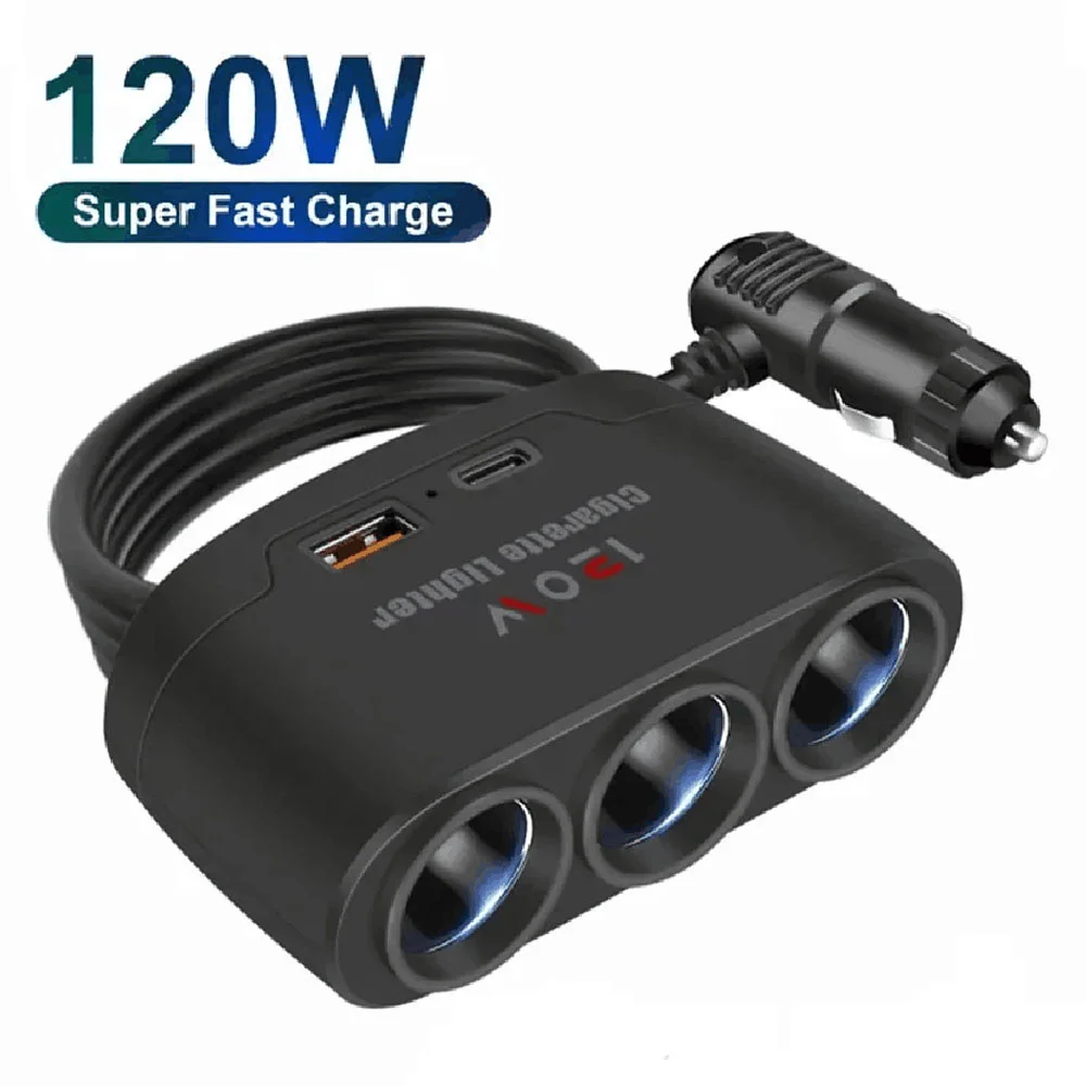 120 W 3 In 1 Dual USB Buchse Auto Zigarette Leichter Splitter Adapter 12 V 24 V Schnelle Ladung auto Telefon Ladegerät Für Auto DVR GPS Dashcam