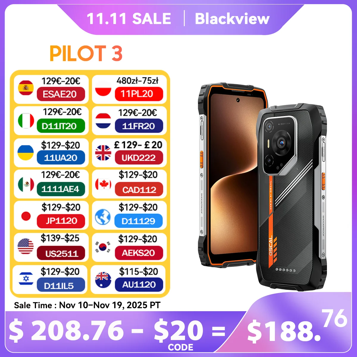 Blackview OSCAL PILOT 3 5G AI Smartphone resistente MTK 6300, pantalla FHD+2.4K de 6,78" 120 Hz, 12+24 GB de RAM, 256 GB + 2 TB de ROM, 7500 Amh,