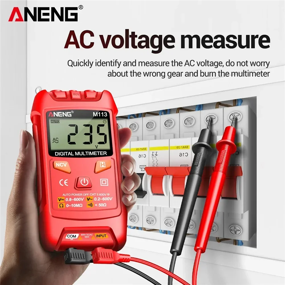 มัลติมิเตอร์แบบดิจิตอลอัตโนมัติ Professional ANENG M113 Multimetro AC DC แรงดันไฟฟ้า 600V Auto Range Ohm NCV เครื่องมือทดสอบความต้านทาน