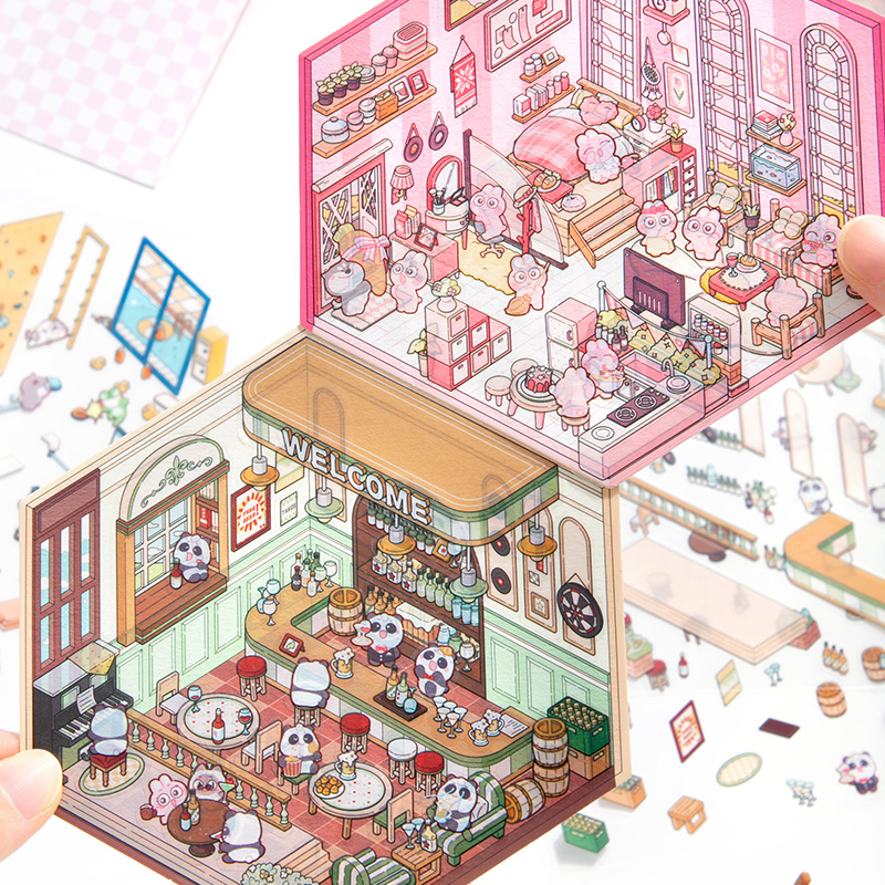 大型 3D 造園ステッカーミニチュアシーン DIY キャビンシーンスタッキングと貼り付けハンドアカウントかわいいギフト子供のため