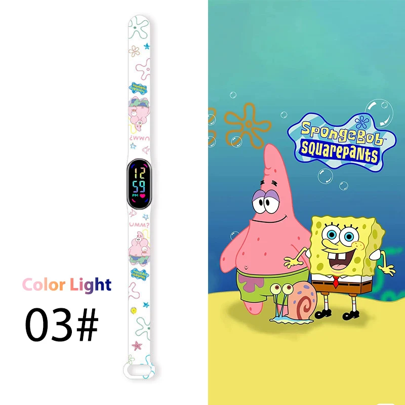 นาฬิกาเด็กการ์ตูน SpongeBob แอลอีดีตารางอะนิเมะเด็กนาฬิกาของเล่นแบบสัมผัสกำไลข้อมืออิเล็กทรอนิกส์กันน้ำของขวัญ