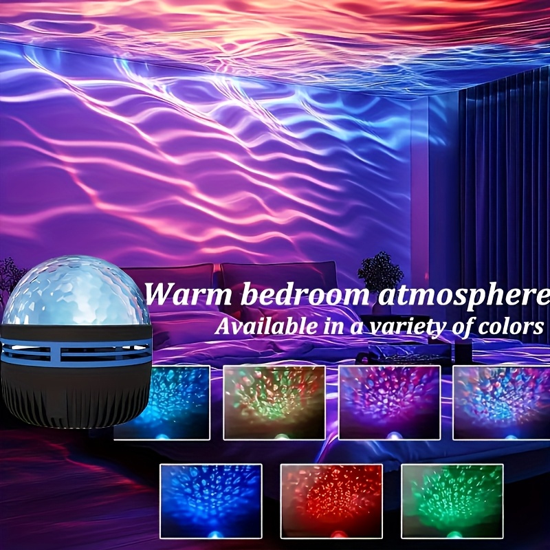 1pc USB Powered Water Wave Effect Projector,  7 color modes, adjustable brightness, multi-color lighting, suitable for bedrooms