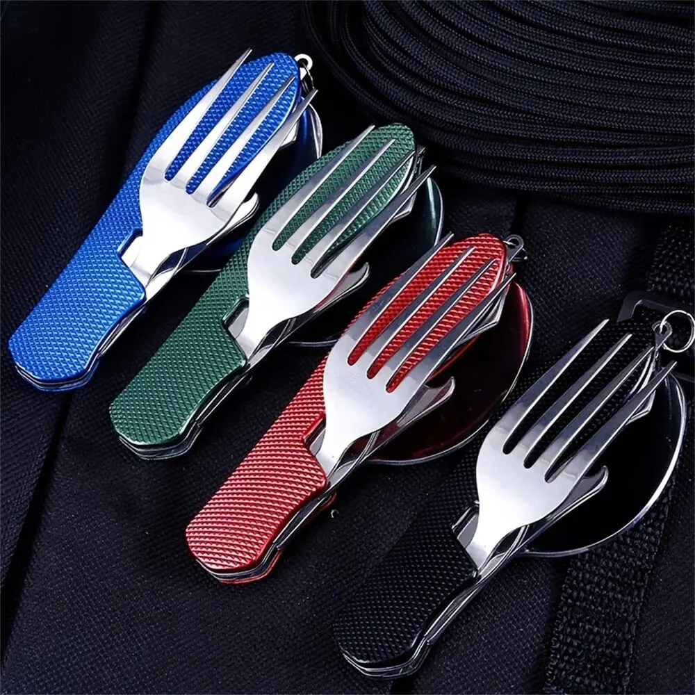 Set di utensili da campeggio pieghevoli: coltello multifunzionale, forchetta, cucchiaio combinato per attività all'aperto e viaggi di picnic in campeggio sportivo