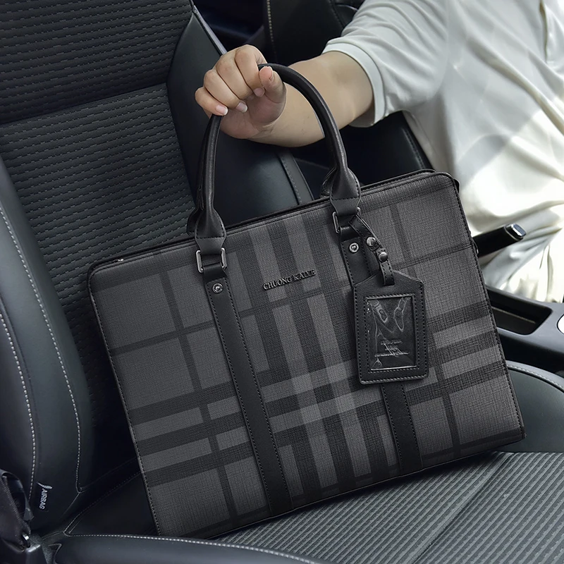 Men's Briefcases PVC Large Capacity Executive Designer Business 14 inch Laptop File Portfolio Office Shoulder Messenger A4 Bag