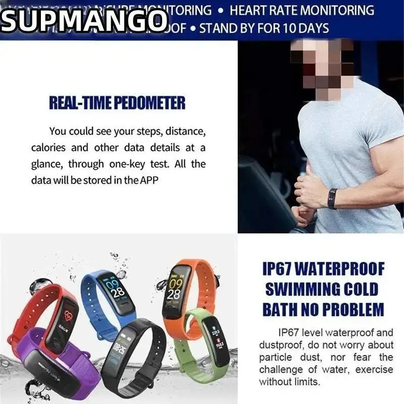 C1Plus スマートウォッチ男性女性 Bluetooth 歩数カウントスポーツブレスレットフィットネストラッカー心拍数血圧睡眠