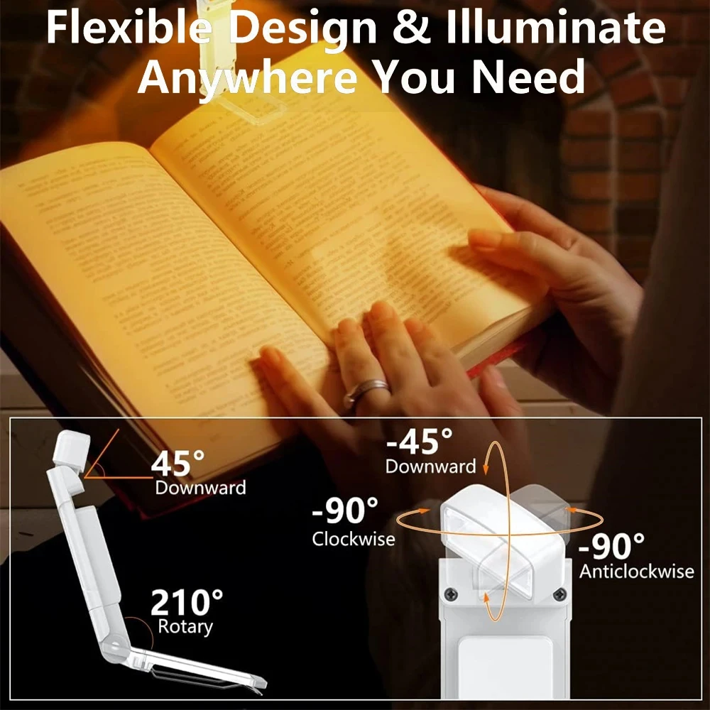 Lampada da libro con timer USB ricaricabile 3 colori e 5 luminosità Lampada da lettura con clip Lampada da lettura con luce notturna segnalibro