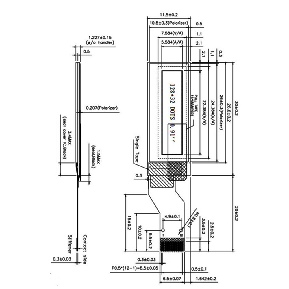 0,91-calowy ekran OLED 128*32 COG SPI Lutowanie 12-pinowy port szeregowy SSD1306 OLED Niebieskie słowo