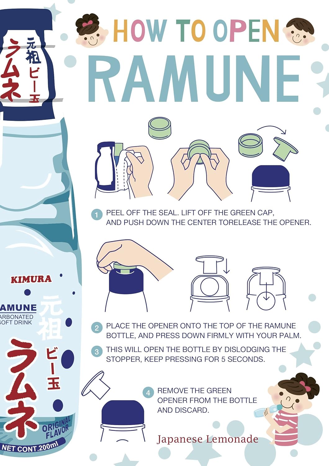 Hata, Ramune Soda (Original Flavor), Pack of 6, 200ml per bottle