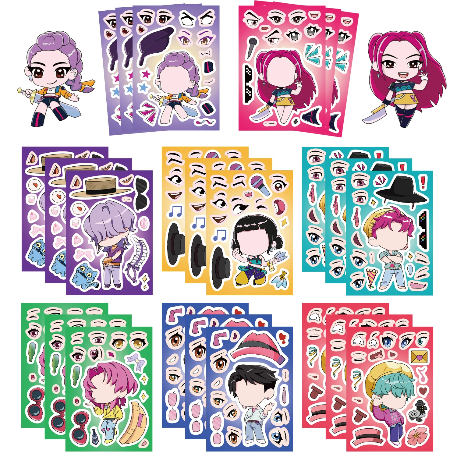 8/16/24 pezzi adesivi puzzle K-Pop cacciatore di streghe crea un viso adesivi artigianato fai da te adesivo ripetibile impermeabile