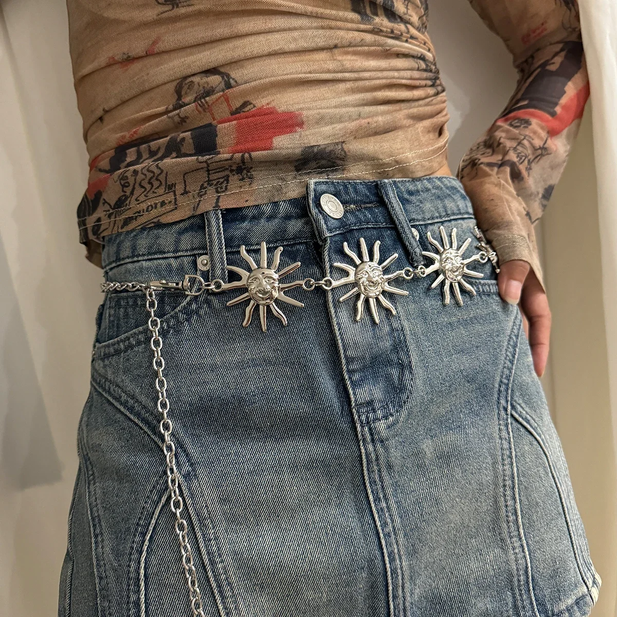 Punk Hip Hop Stijl All-match Taille ketting zon Vintage Metalen Damesriem voor Jurk Maan Hoge Taille Kettingriem voor Dames