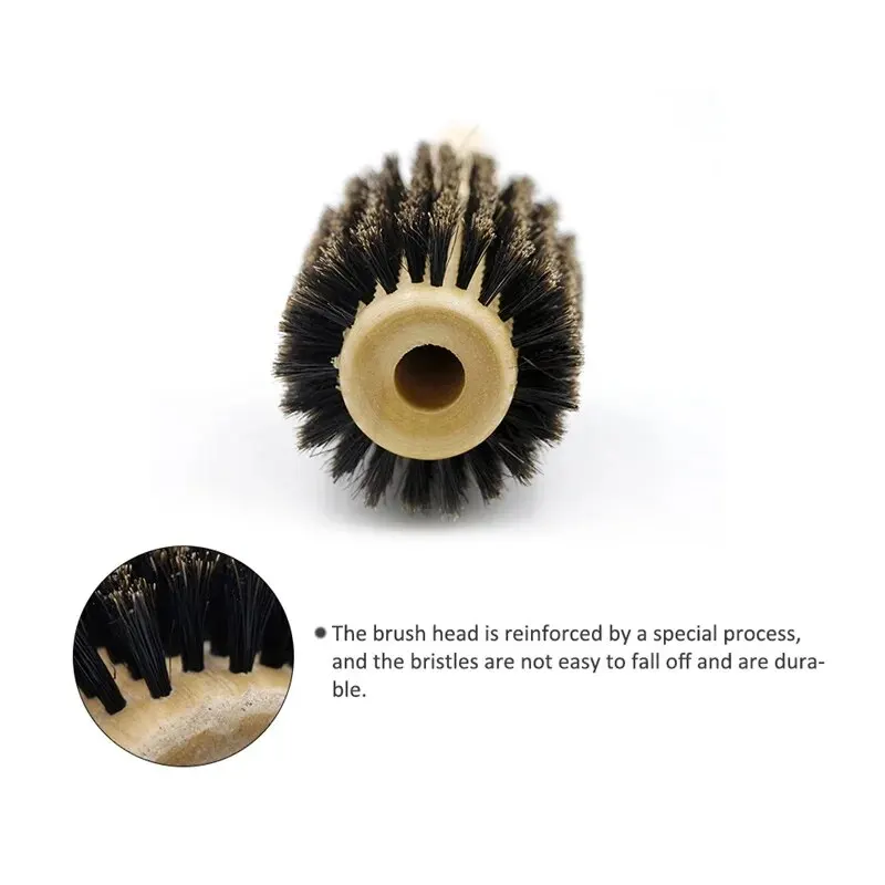 Professional 6 ขนาดตัดผม Salon ไม้ Handle Boar ขนแปรงรอบแปรงหางที่ถอดออกได้ช่างทําผมแปรงผมผมรอบหวี