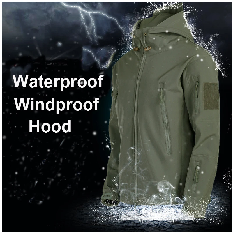 Chaquetas tácticas de invierno y otoño para hombre, trajes impermeables de lana elásticos, conjunto de chándales cálidos para pesca, senderismo y acampada, abrigo con capucha, S-5XL