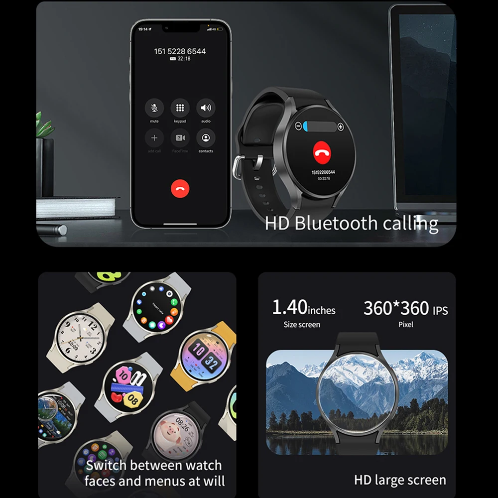 男性と女性のためのクラシックなSamsung Galaxyスマートウォッチ,HDスクリーン,音声アシスタント,Bluetooth,NFC,新しい,6