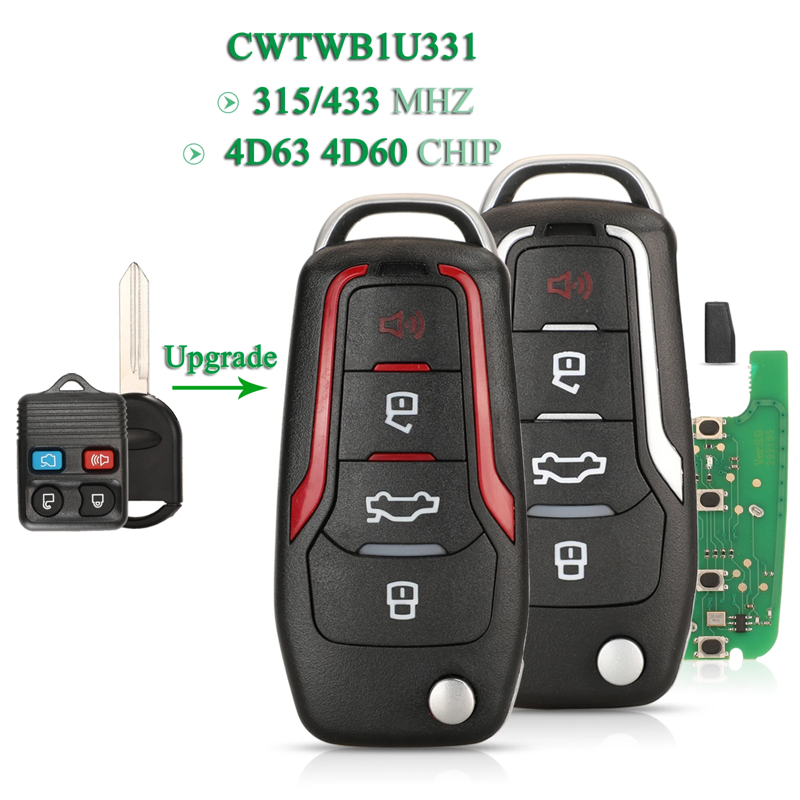 Jingyuqin zmodyfikowany CWTWB1U331 klucz zdalny z klapką 315/433Mhz dla Ford Explorer Focus Edge Escape Ranger Mustang Flex Mercury Lincoln