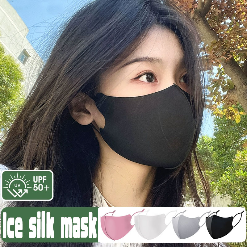 Sommer Frauen Sonnenschutz Maske Outdoor Sport Radfahren Atmungsaktive Waschbar Wiederverwendbare Gesichts Abdeckung Doppel Schicht Eis Seide Maske