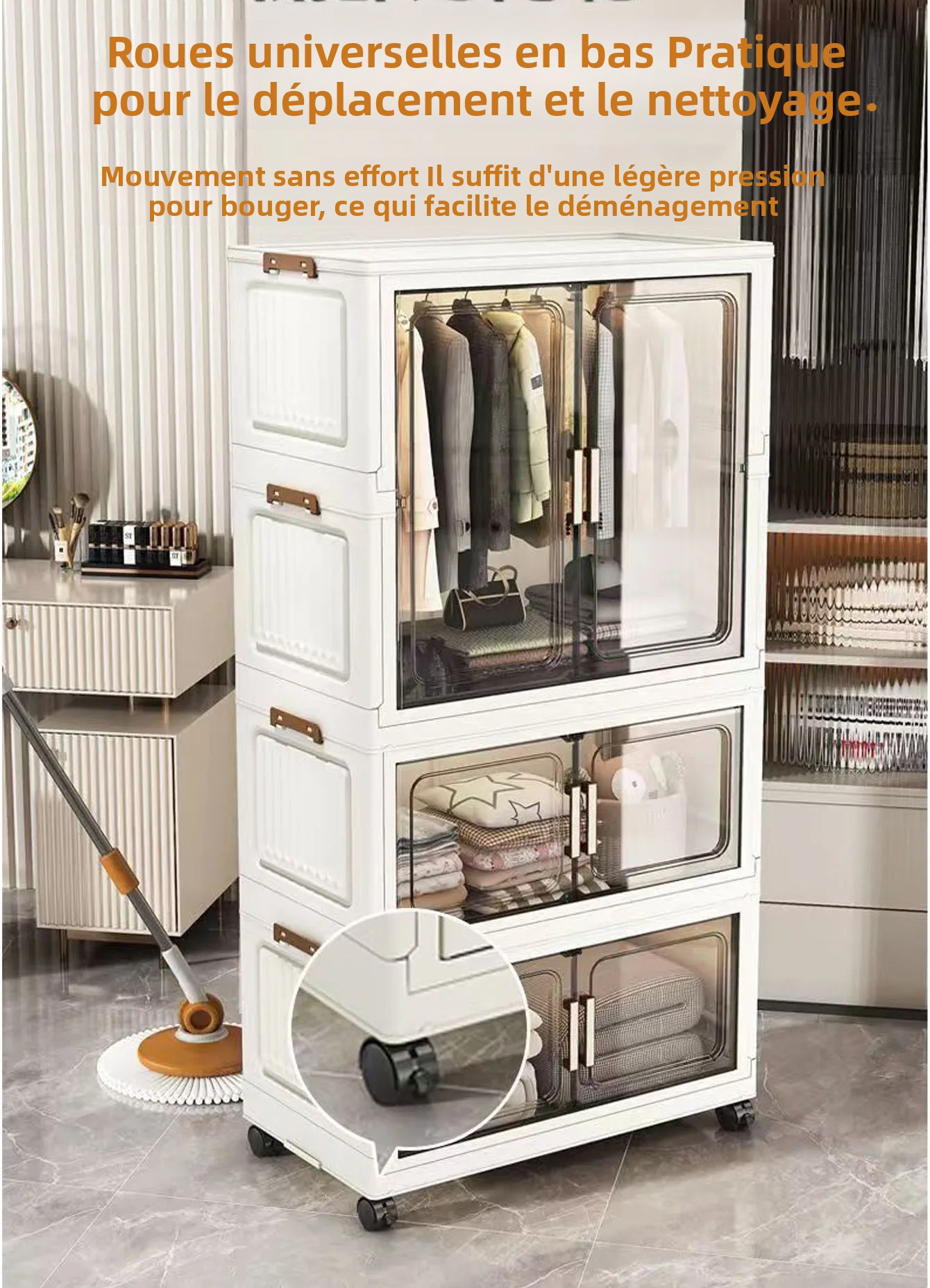 Armoire de rangement pliable, organisateur de placard multi-scènes pour la maison, le bureau, la cuisine, la salle de bain, gain de place avec portes